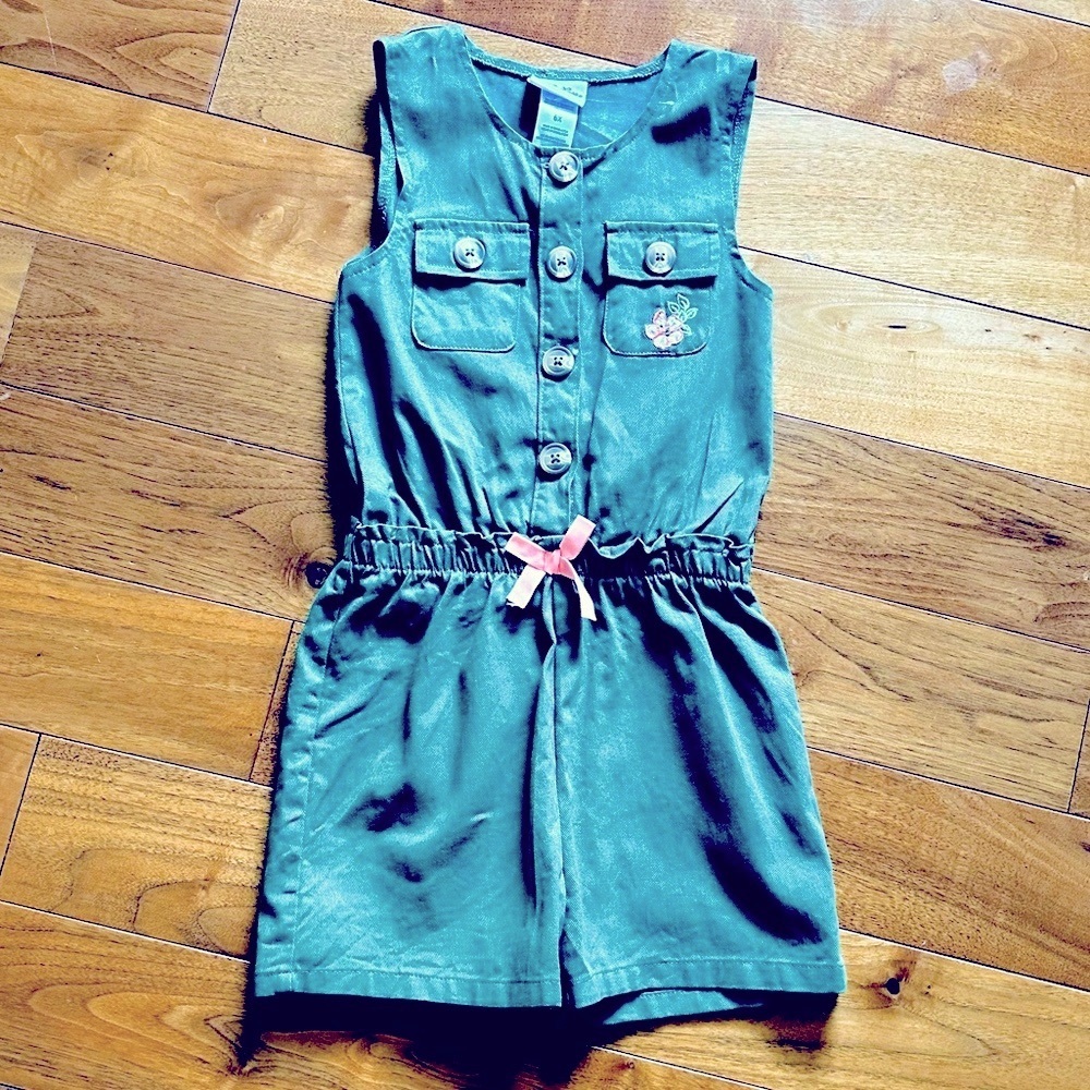 Little Lass Olive Romper Embroidered NWOT Girls size 6X